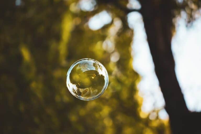 soap bubble, floating, reflection